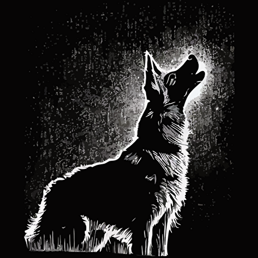 aggressive german shepard dog barking silloutte + black and white + vector