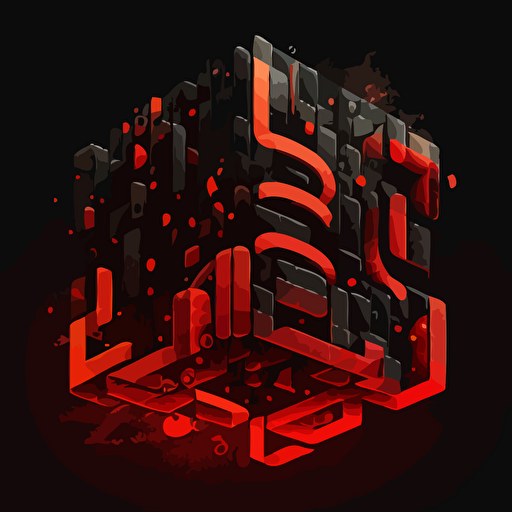 minimalist, vectorized, red and black colors, print layer , delicacy, AWS Lambda logo surrounded by small cubes, dark background