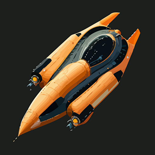 orange space ship on black background, top-down view, clean, simple, no shadows, vector
