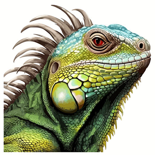 Green Iguana looking straight in the camera, white bg, vector