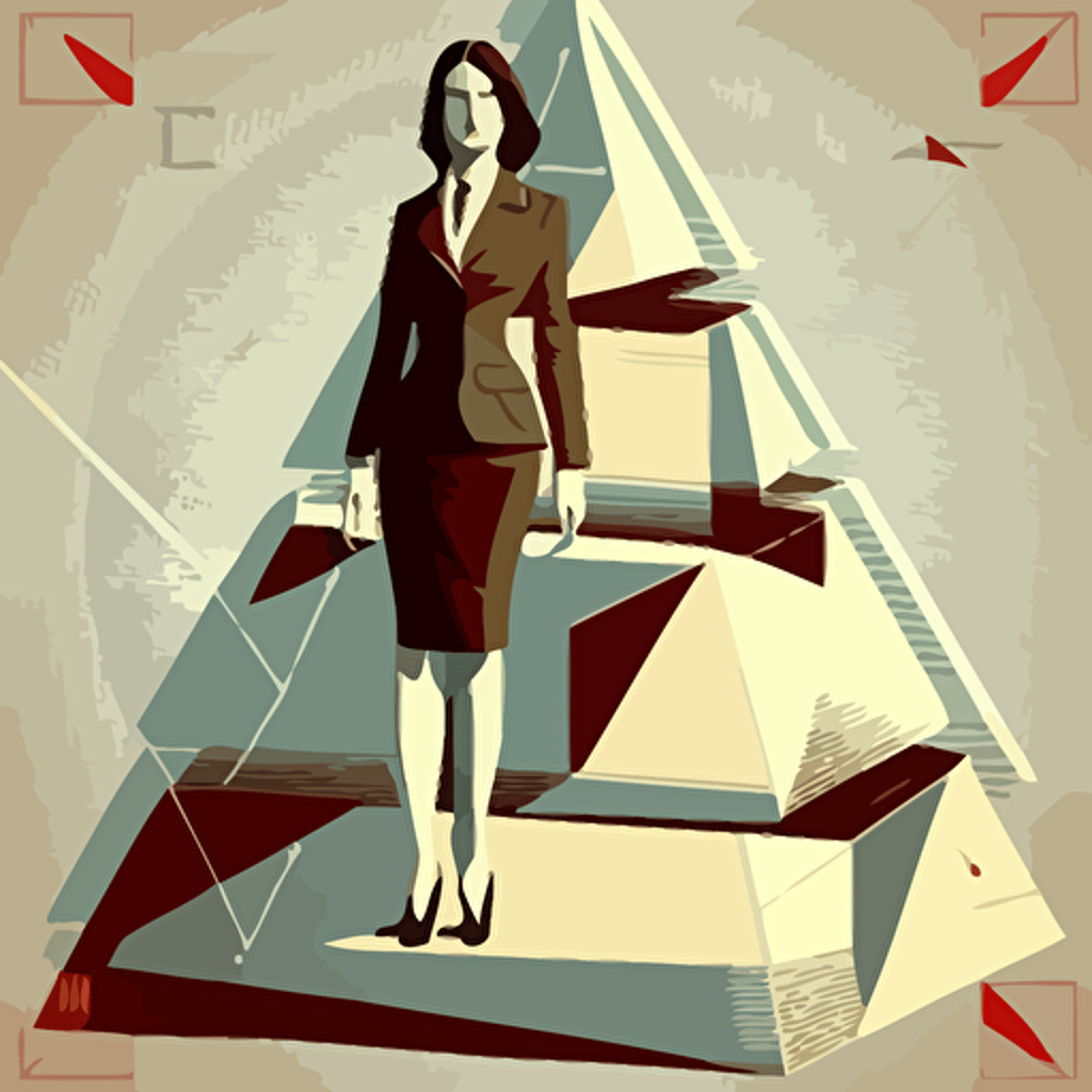 sucess Businesswomen in business suit on piramide, highly detailed vector illustration