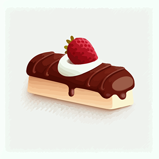 cute and minimalistic vector illustration of french chocolate with raspbery eclair made white backgorund