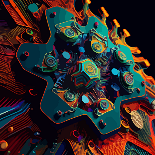 electric circuitry, crystal structues, vibrant colours, intricate detail, vectorised, LSD vision, v 5