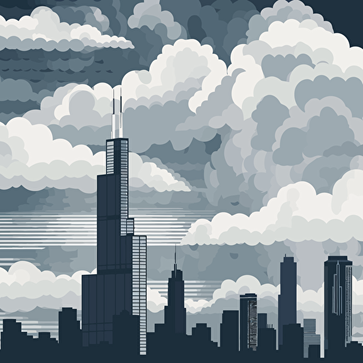 vector art, sears tower, clouds