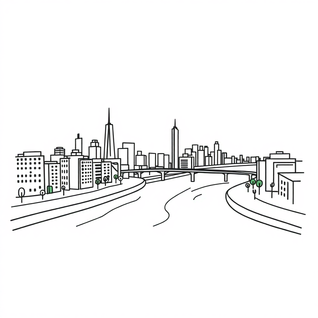 a cityscape with a river