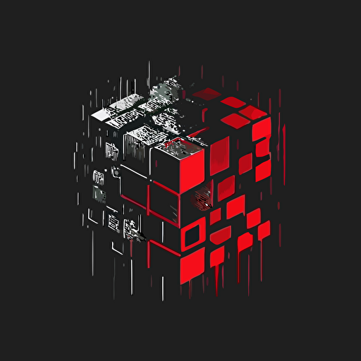 logo, minimalist, vectorized, red and black colors, print layer , delicacy, elegant, magic, cubes in a row