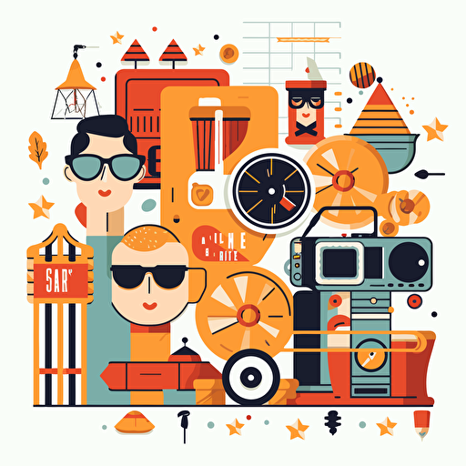 clipart in the style of vector art with the theme of film and movies. Make them simple and elegant.