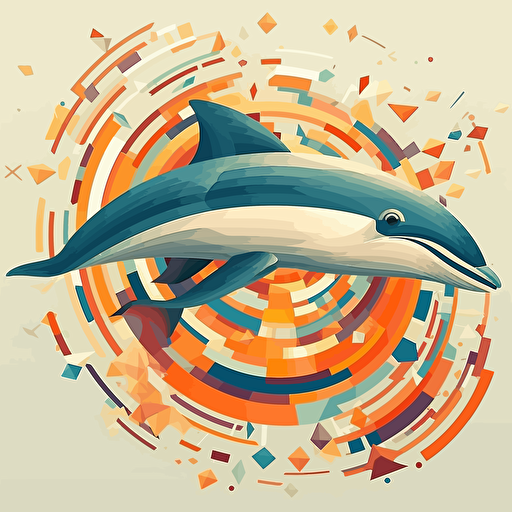 A Stochastic dolphin, flat design, vector art"