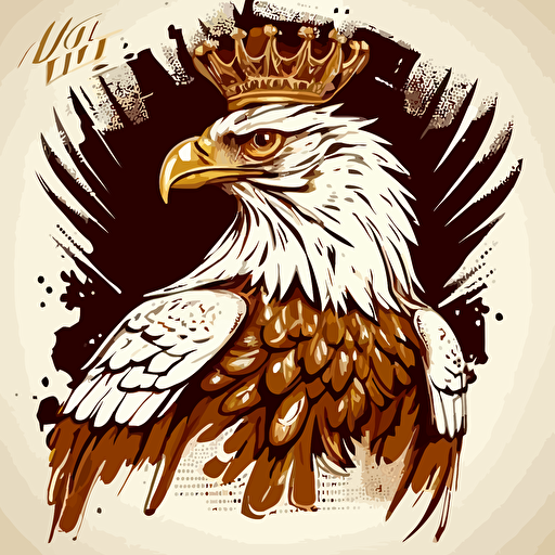 aggressive polish white eagle with golden royal crown on its head, sketch, white paper, detailed, vector