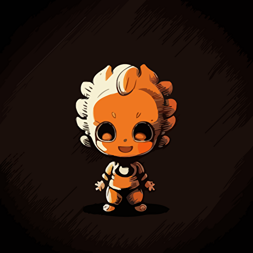 A baby japanese alien, orange eyes, smiling, black background, vector art , anime style