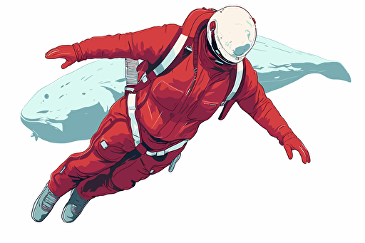 vector. humanoid man with stylish whale clothing, skydiving in a void. with no text, closed shape. white background