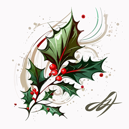 holly flowers, illustration, white background, vector style, minimalistic