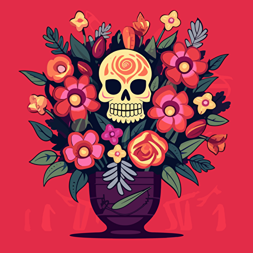 sinister-looking Valentine’s day flower bouquet in vector art cartoon style, flat color,