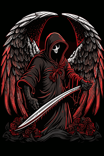 hooded reaper with Scythe and wings vector art style moral patch