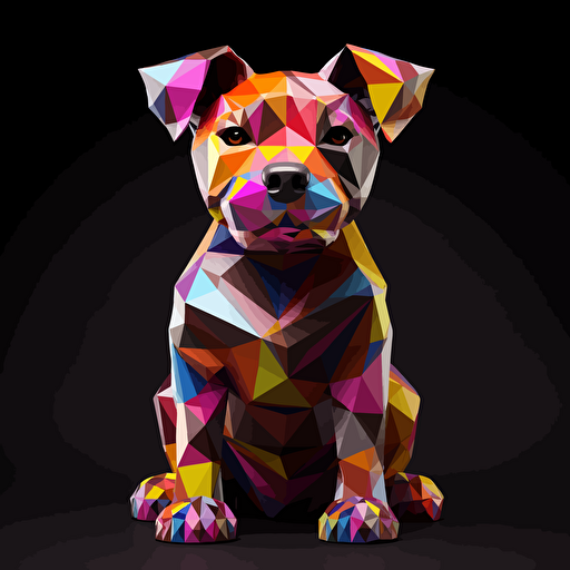 colorfull origami Pit Bull Terrier puppy dog, vector art, black background