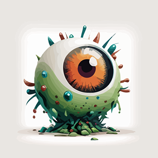 eyeball enemy, 2D, sinister, game enemy, vector, simple colors, on white background