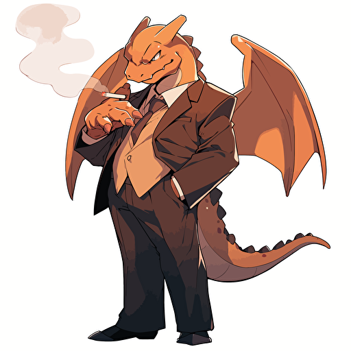 charizard wearing a suit, smoking a cigar, do not show lower body vector art, 2d, white background
