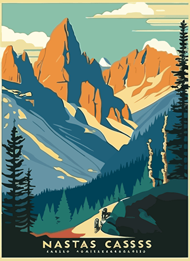 North Cascades travel poster, Vector flat illustration