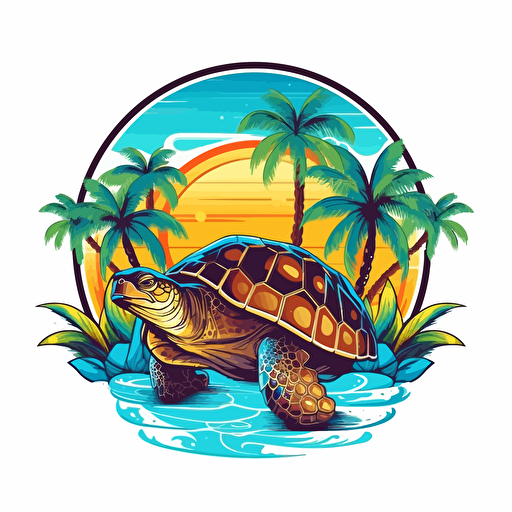 vector nba logo in a tropical theme with a turtle and in green, yellow, blue scheme, closed shape,