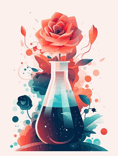 Science, technology and roses，modern minimalist illustration，A clean background, Gradient color, Vector，White background