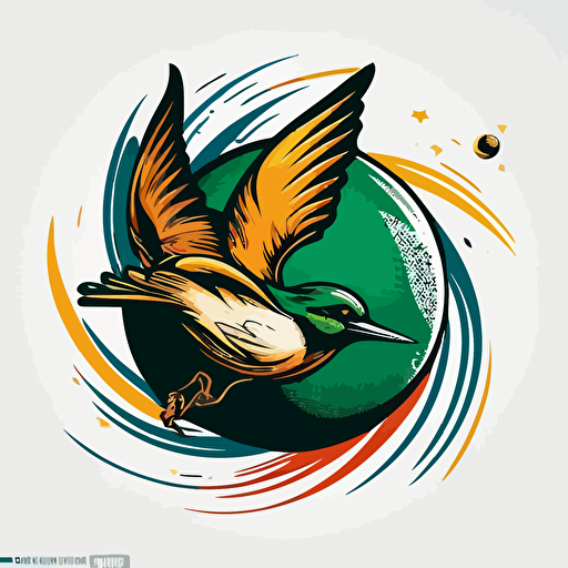 vector logo of a cricket ball with a duck flying in orbit