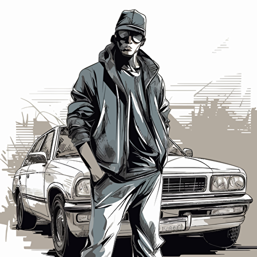 street gangsta looking dodgy near a car, vector art