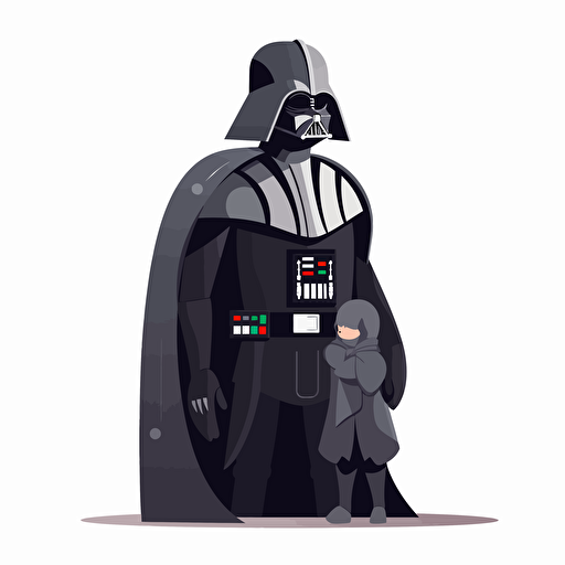 A beautiful darth vader mother with his son, goofy looking, smiling, minimalistic, flat light, white background, vector art, pixar style