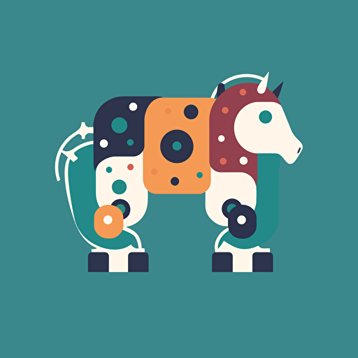 flat vector simple cartoon logo of a robot horse with circuts, blocky, centered, only solid colours