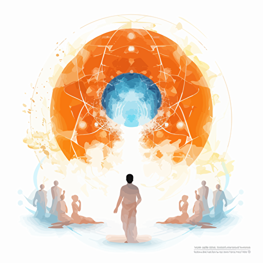 incredible vector art scene of a flame being generated in the air by a collective of mystics, insane detail, endurance, central composition, white background