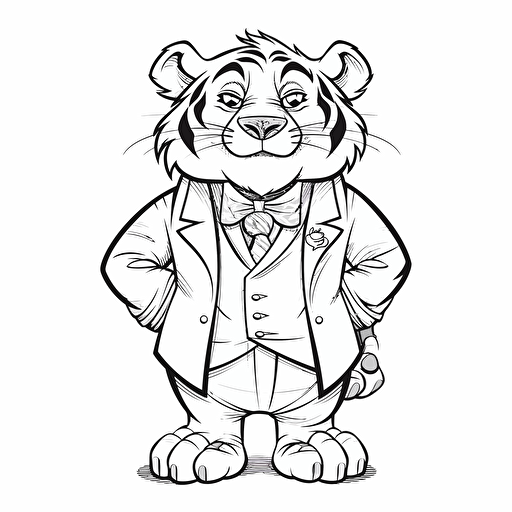 tiger ignorant style No Shadow. Cartoon. Coloring page. Vector. Simple.