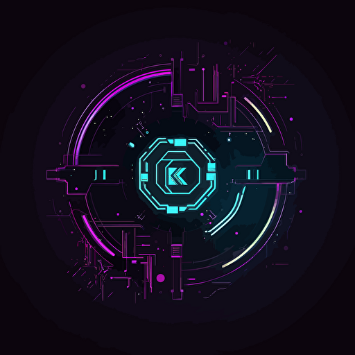 2d simple basic minimal cyberpunk logo, black background, vector art