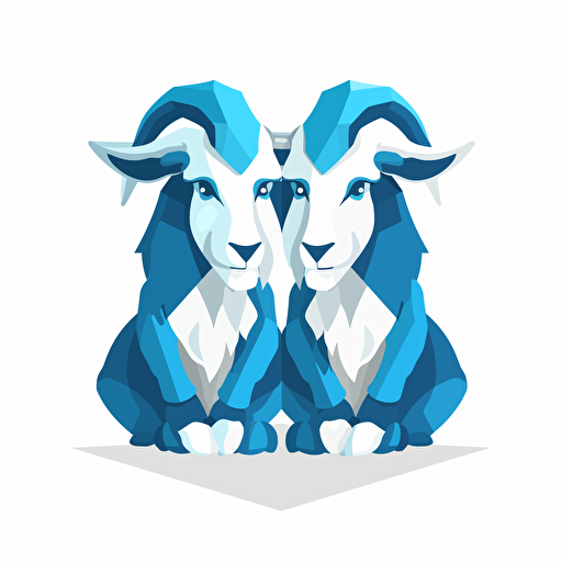 very simple logo for two goats pretending to be athletes touching heads, vector flat, blue colors, PNG, SVG, flat shading, solid white background, mascot, logo, vector illustration, masterwork, 2D, simple, illustrator