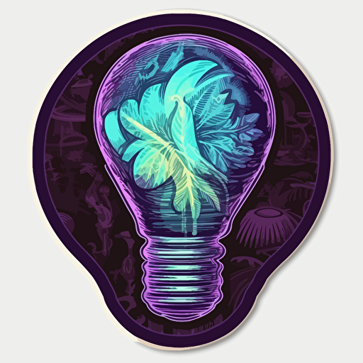 vector art style, the dollar sign like this "$" inside a lightbulb, giving off incandescent light, use blues and purples, in the style of Michael Parks, sticker