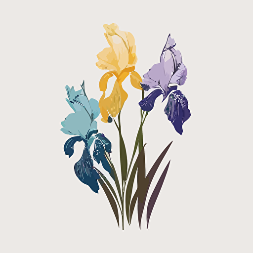 Simple minimal vector of frances native flower the iris with leaves on white background 3 colors ar
