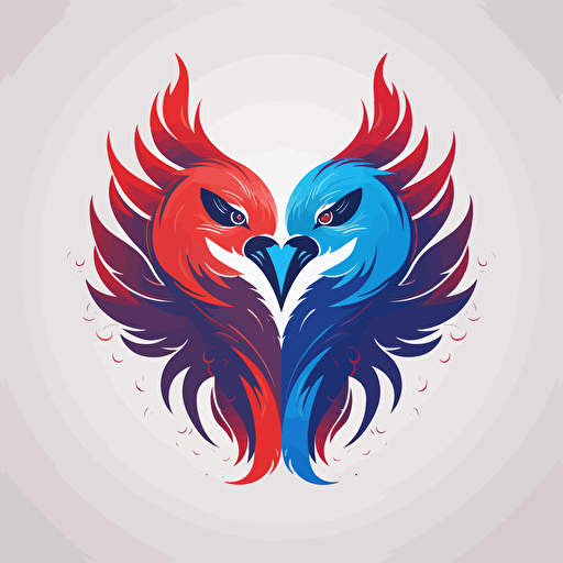 vector 2d logo sample symmetrical fenix, two color: red and blue , in background white