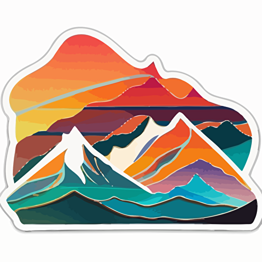 sticker, minimalistic mountain silhouette, vibrant colors, contour, vector, white background