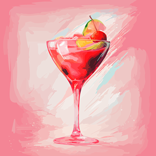strawberry daquiri cocktail,pastel colour background, abstract paiting,vector,high detail