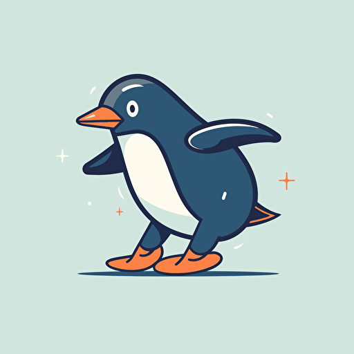 Penguin, Ice Skating, Minimalist, Graceful, Cool Lighting, Comic vector illustration style, flat design, minimalist logo, minimalist icon, flat icon, adobe illustrator, cute, Simple