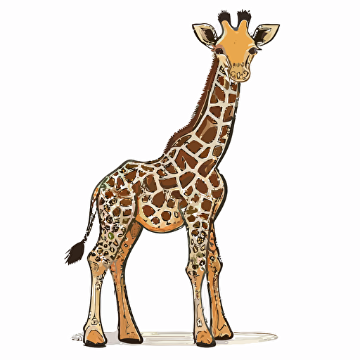 cute drawing of a giraffe whole body, vector , for kids
