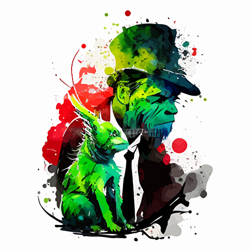 watercolor, the grinch and his dog, vector, bright colors, sticker