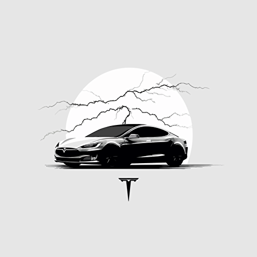 vector art, tesla lightning, minimalistic, white background