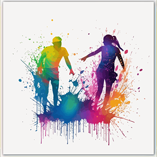 two people playing holi with water. water splash. Vector art. poster