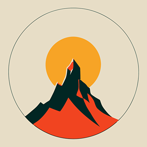 minimalist vector line logo of the sun cresting a mountain in the style of ivan chermayeff