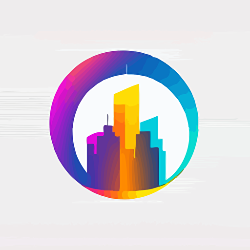 flat vector logo of circle, gradient, letter CJ logo,ESTORATION work around building, simple minimal