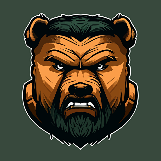 sports team mascot, head only, smart bear, front face, vector, minimalist, simple