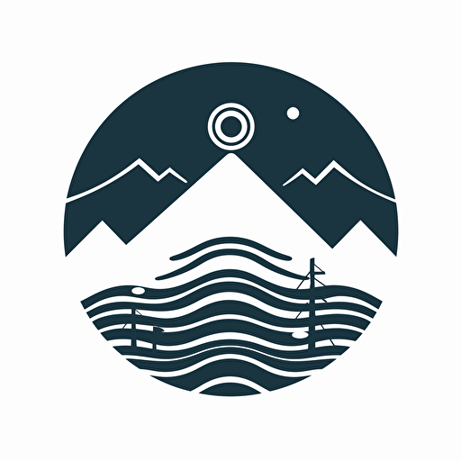 create a simple vector-style squared logo with rounded radio waveforms, white background :: and rounded circles with :: radio tower :: hilltop :: white backround, very simple forms, few components