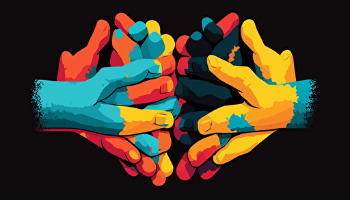hands holding, painted as shapes, minimal, low detail, vector art,