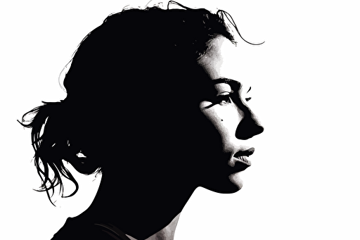 silhouete of a brave female athlete face, vector style, white background