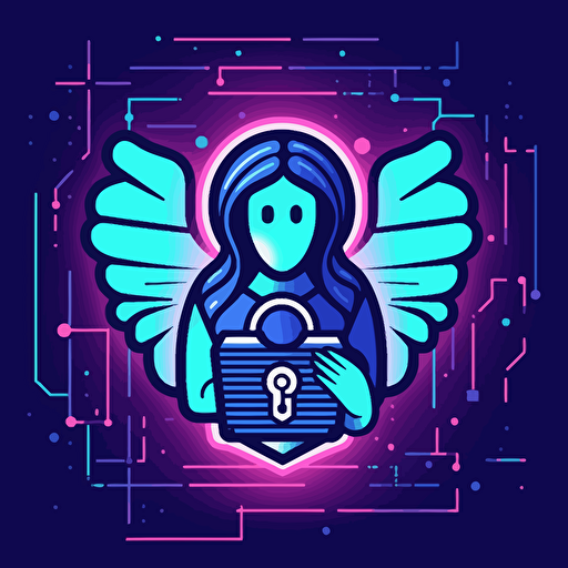 Sci-fi Simple Logo for lock and an female angel, Night Club vector logo, v ector logo, vector art, logo design in a simple line way