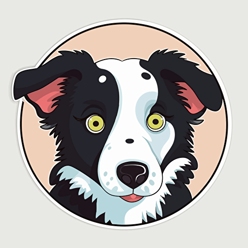 a super cute very happy border collie, sticker, vector, big eyes, Heterochromia